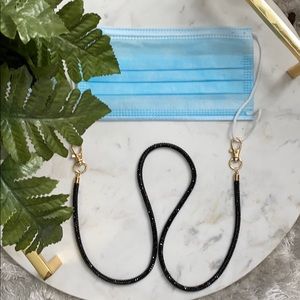 Rounded embedded rhinestone face mask strap